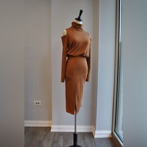 Chocolate Brown Shoulder Turtleneck Dress